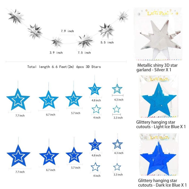 Decor365 Blue Star Garland 3D Hanging Twinkle Little Star Decorations Glittery Navy Blue Party Supplies for Baby Shower, Birthday New Year Eve Graduation Christmas Ramadan Galaxy Theme Star Decor - Image 2